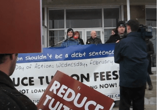 President of the MUN Students' Union Katherine Giroux-Bougard welcoming students to the rally