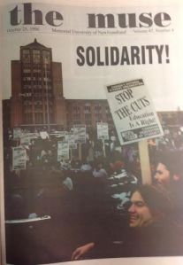 Students gathered in front of the Confederation Building to Protest Premier Tobin