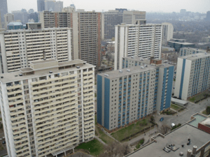 This picture shows of the high rise complexes of St. James Town.