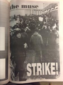 Student making towards confederation buildling in protest
