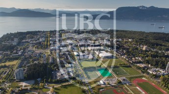 Image of the campus of the University of British Columbia along with the logo of the university