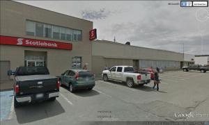 The Scotiabank building and the former Ayre's store, now vacant.